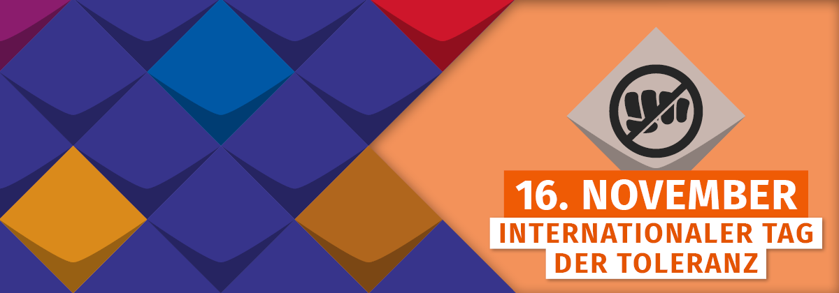 Der 16. Oktober ist der Internationale Tag der Toleranz. Das Datum steht auf orange-farbiger Kachel - Symbol der KSL.NRW