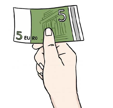 Eine Hand bezahlt mit einem Geldschein.